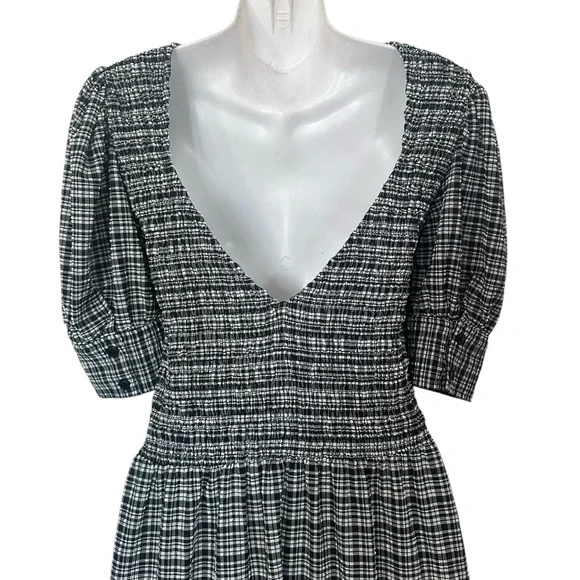 Ganni women’s stretch sheersucker smocked maxi dress size 36 black - Picture 5 of 9